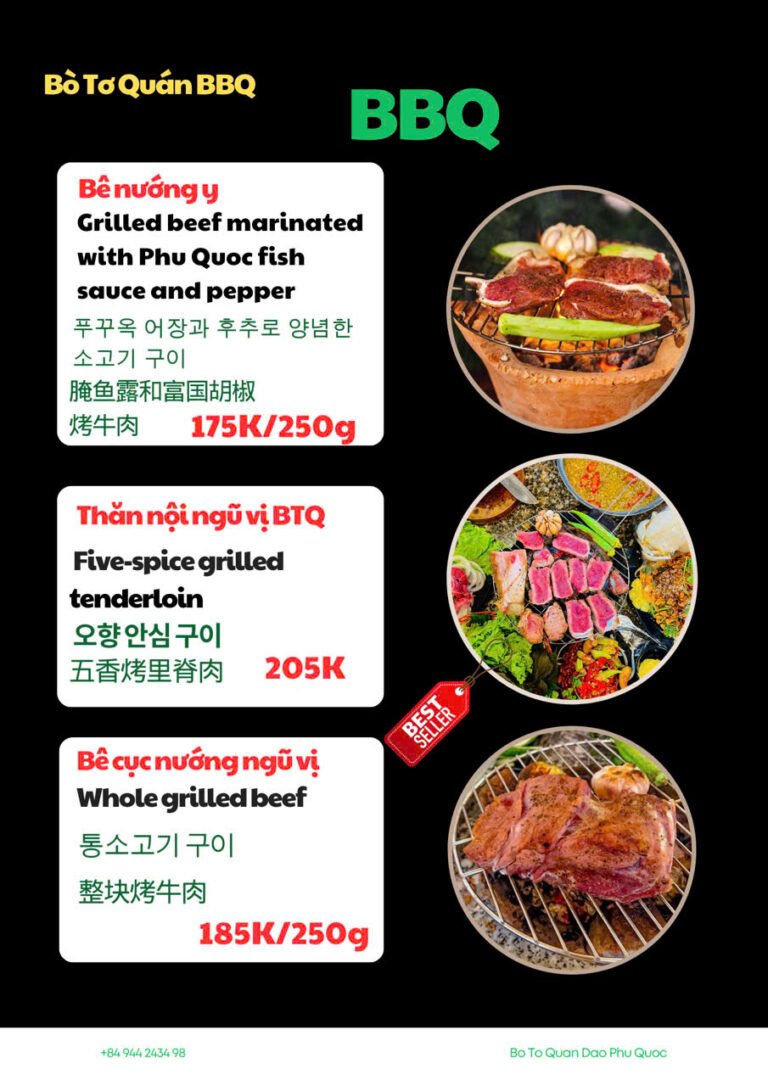 Famous local restaurant in Phu Quoc serving smoky, flavorful beef hot off the grill.